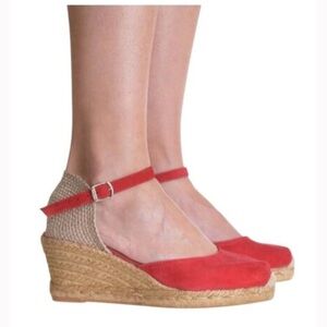 Toni Pons Red Linen Wedge Sandals